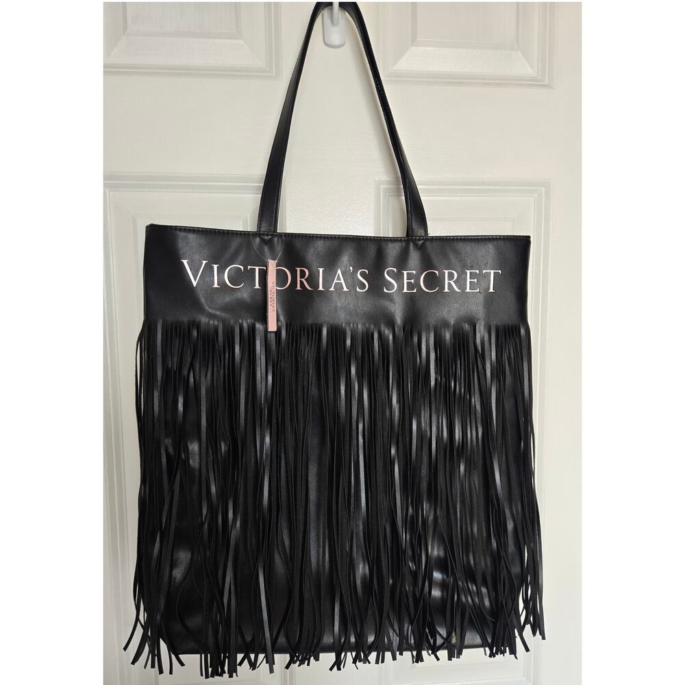 NEW Victoria's Secret Large BlackTote/Overnight Bag FLIRTY FRINGE LIMITEDEDITION - Picture 1 of 4